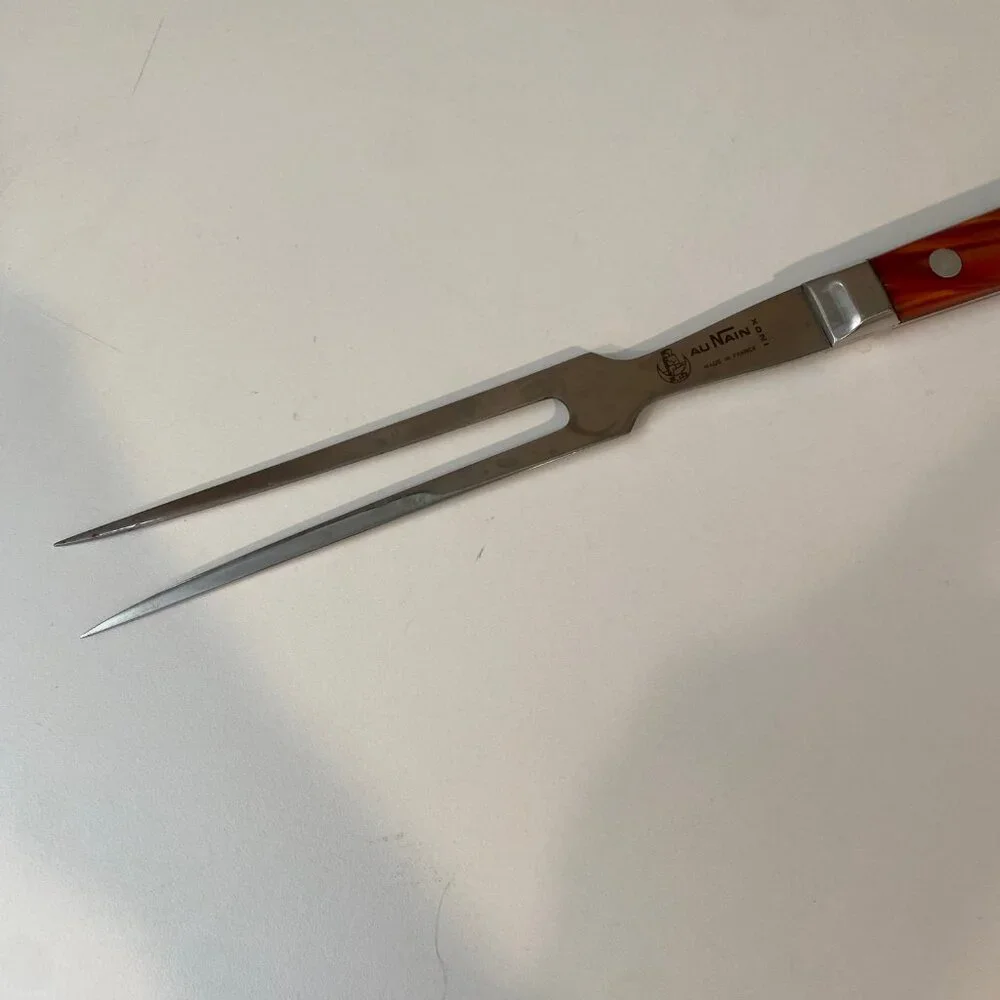 Vintage Au Nain Carving Fork France Stainless Steel Faux Tortoise‎ Handle
